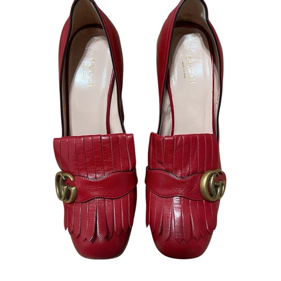Gucci Marmont Fridge Red Platform High Heels Loafers - Picture 4 of 12